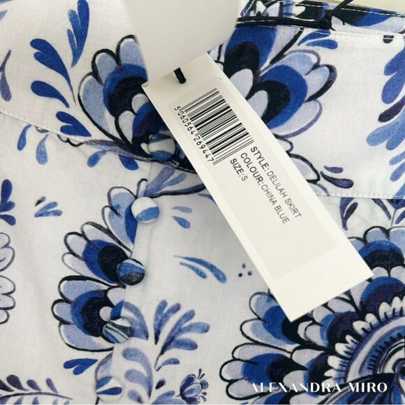 ALEXANDRA MIRO **NWT** Delliah China Blue Floral Print Cotton Skirt -my Theresa - Picture 10 of 10